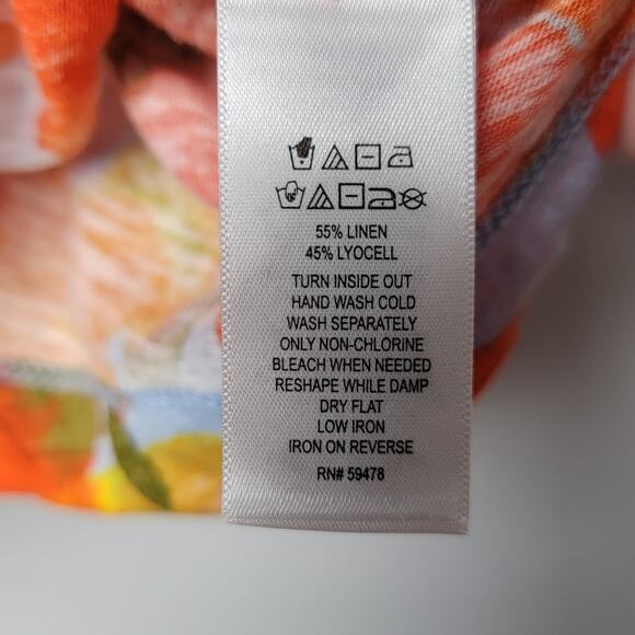 Joie Linen Lyocell Button Top 3X Orange Floral Blouse Light Boho Art to Wear - Picture 8 of 10